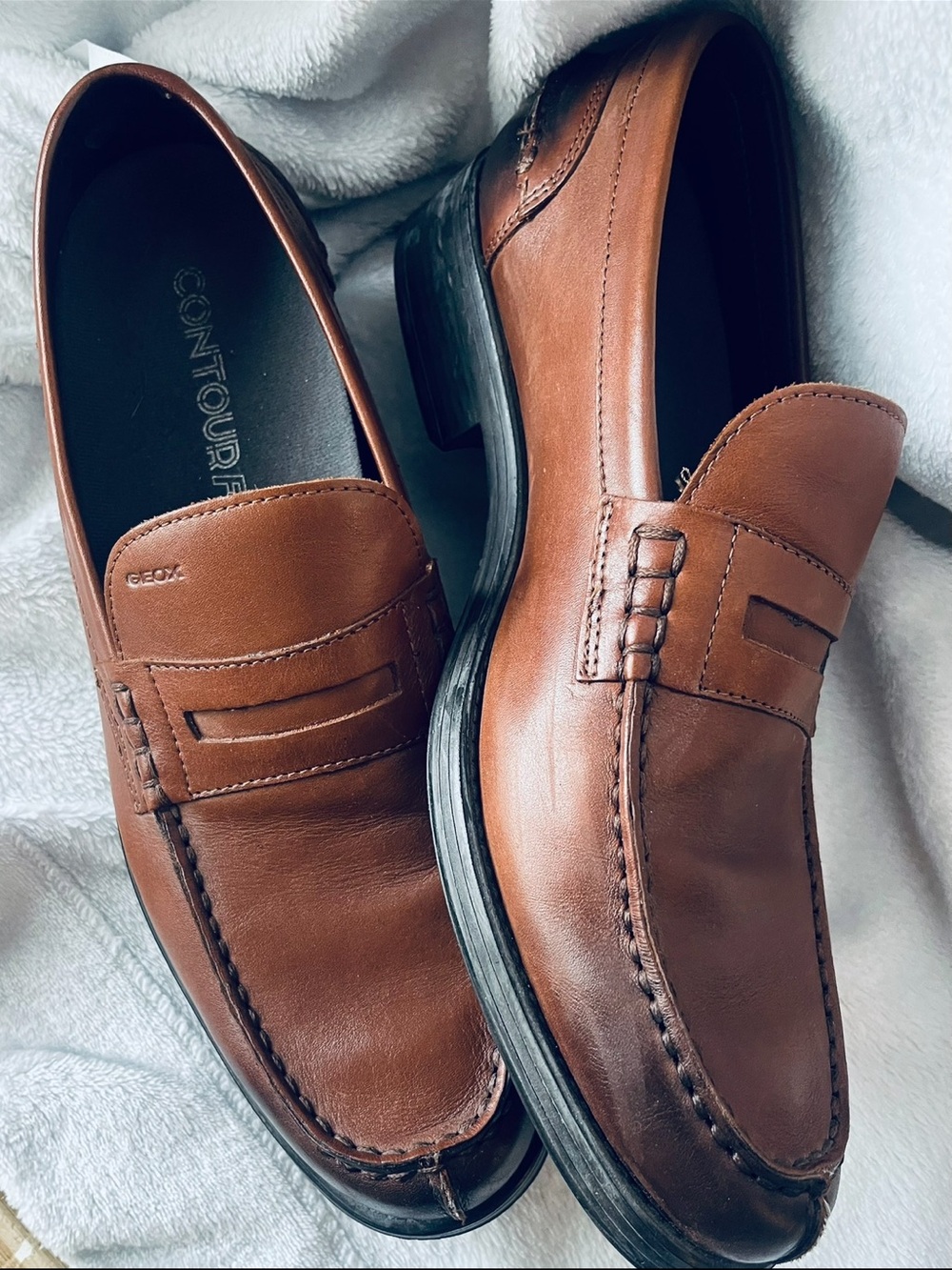 Geox Brown Leather Penny Slip-On Loafers